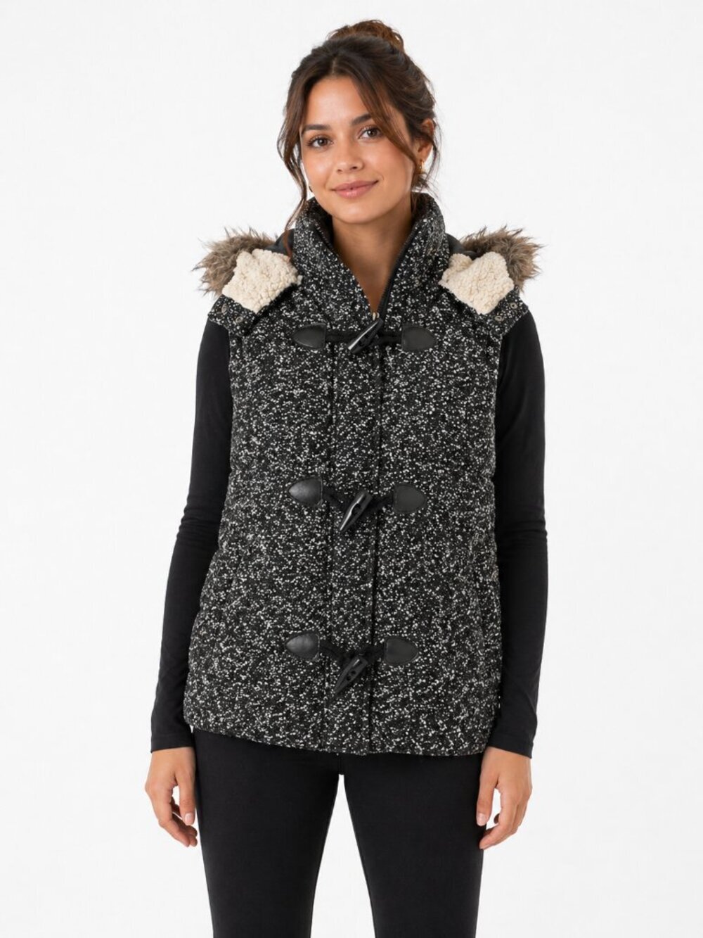 Mossimo Supply Co Hooded Vest Womens XXL Black White Tweed Toggle